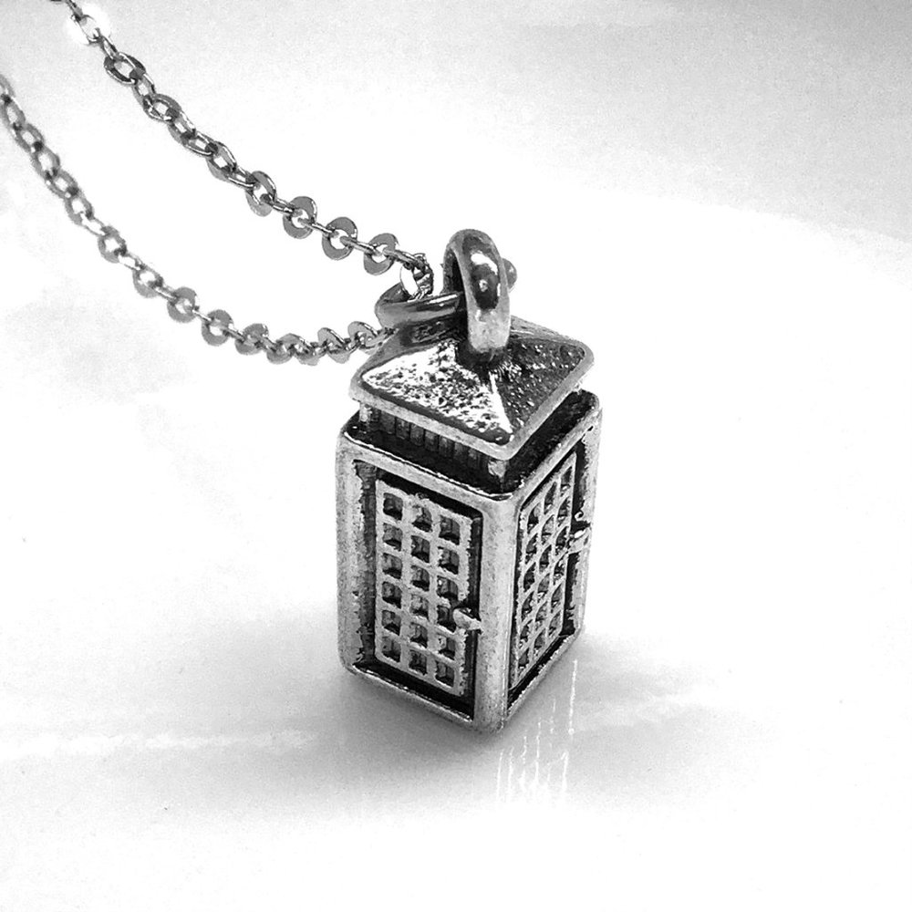 Miniature London Telephone Booth Charm Necklace